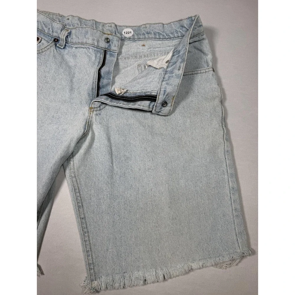 Vintage Lee Shorts Mens 36 Light Wash Denim Bermuda Cutoff Raw Hem USA Casual